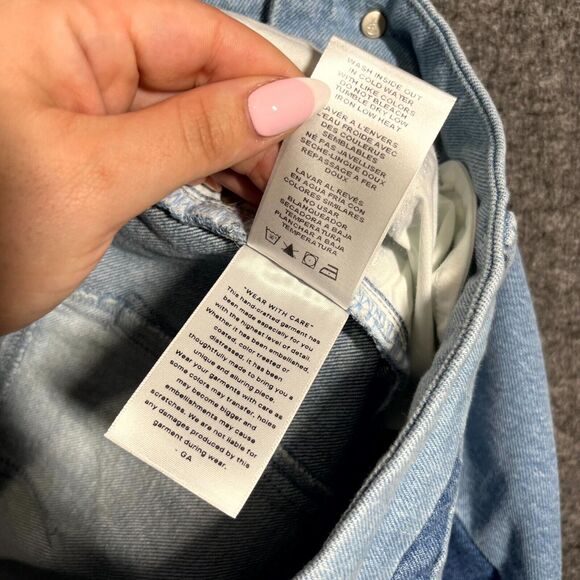 Good American Womens Blue Icon Patchwork Denim Straight Jeans 15 90s 34x27.5 - Picture 5 of 10